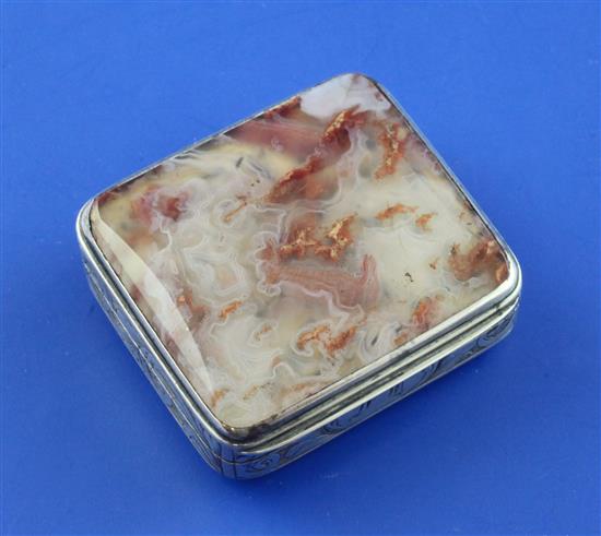 An early Victorian silver and agate mounted vinaigrette by Nathaniel Mills, 1.5in.